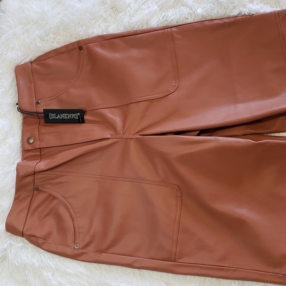 Blank NYC Baxter Ribcage Straight Leg Faux Leather Brown Ankle Pants size 30 - Picture 2 of 9